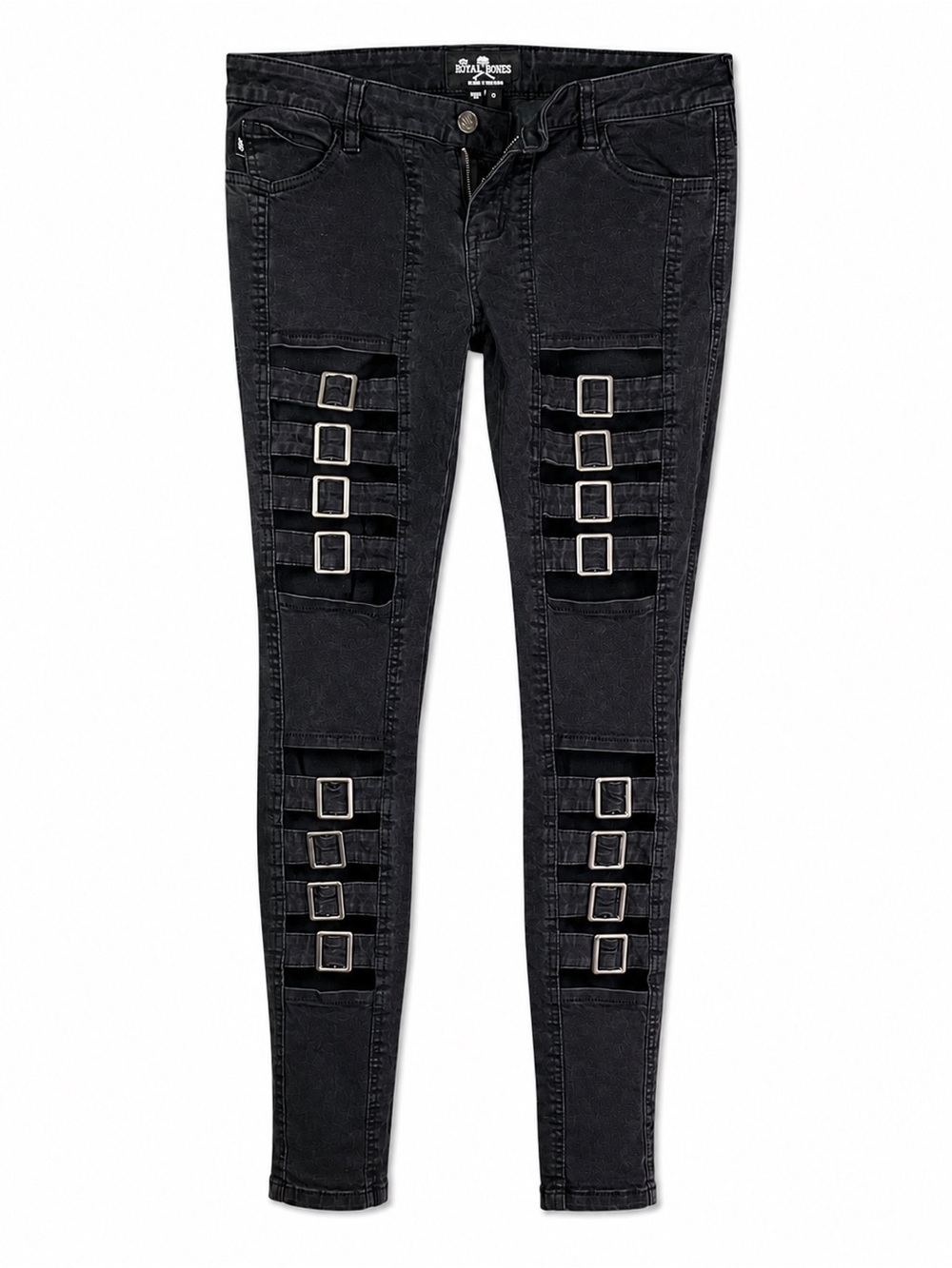Tripp NYC Royal Bones Black Skinny Jeans with Buckle Strap Accents